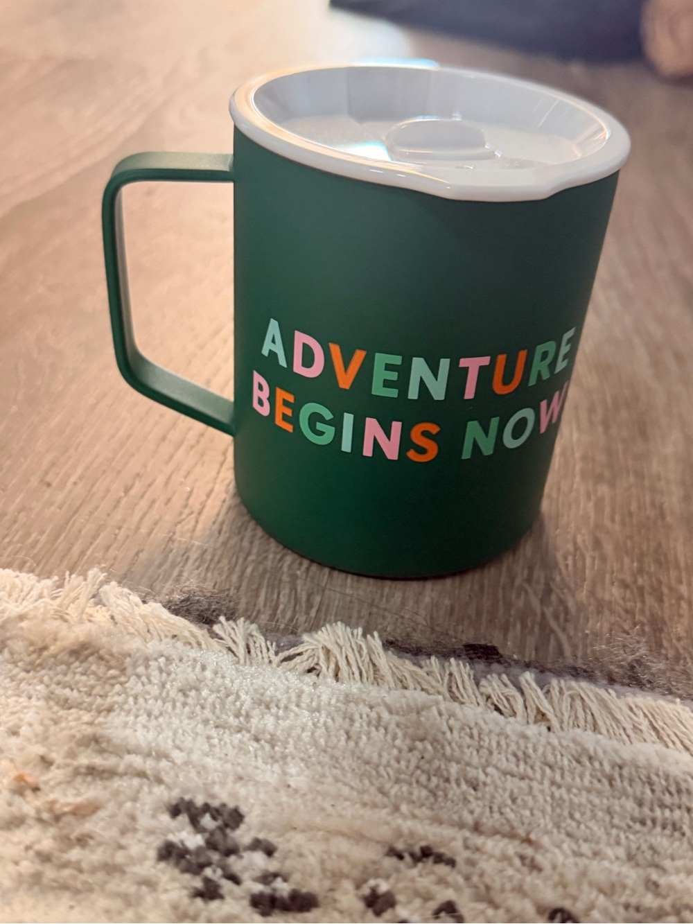 Green 'Adventure Begins Now' Travel Mug with Lid